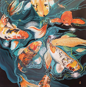 Seven Koi in a Pond